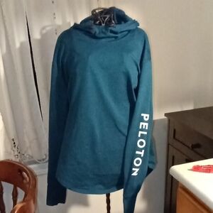 Peloton Teal Blue Hooded Long Sleeve with Sleeve Logo